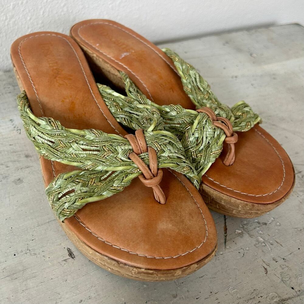 Toscanella leather and fabric platform cork flip flops made in Italy boho sage 7 - Picture 8 of 13